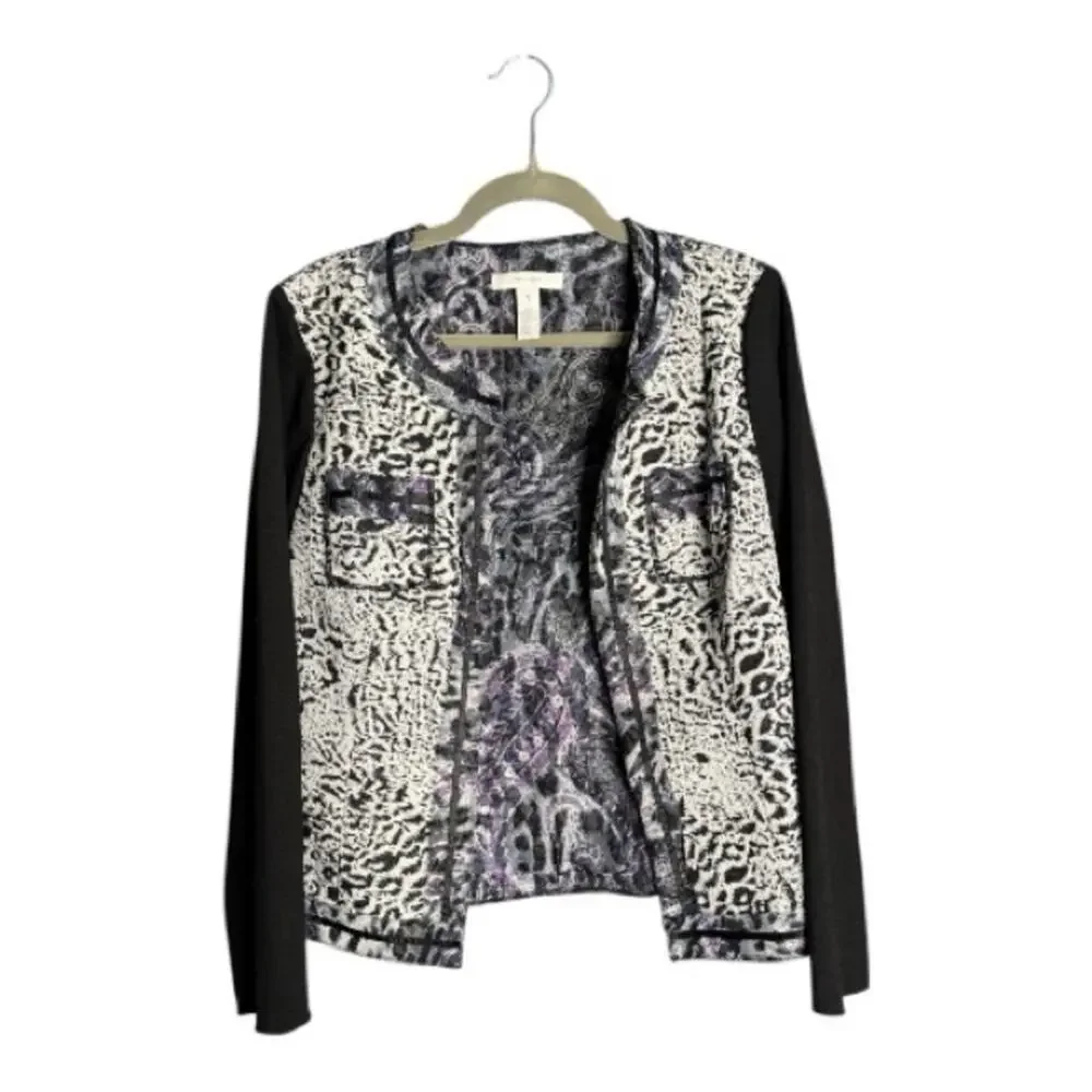 Chico’s Black White Animal Print Blazer w/ Purple Accents Medium